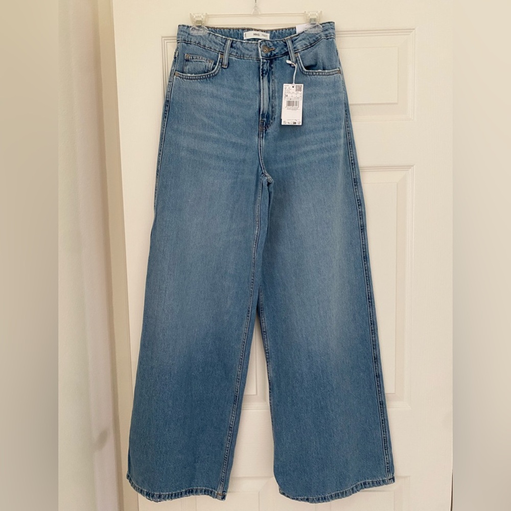 Mango Light Blue high waist wide leg Jean.